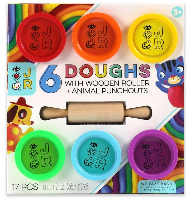 6 Doughs with Wooden Roller + Animal Punchouts