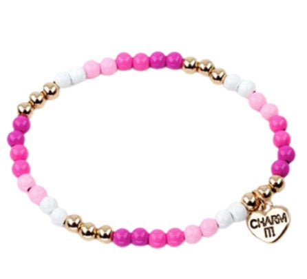 Gold Pink Stretch Bead Bracelet