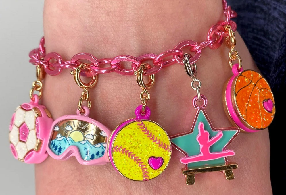 Gold Glitter Softball Charm