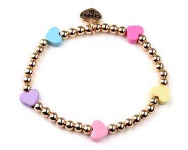 Gold Multi Heart Stretch Bead Bracelet