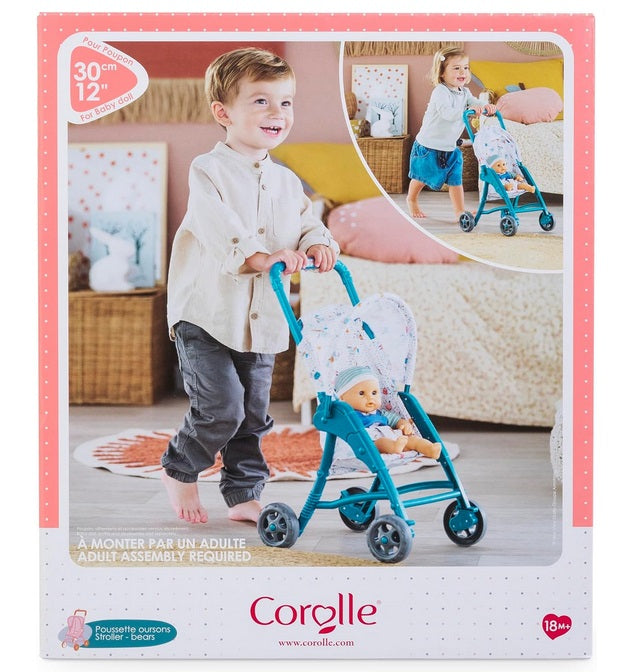 Corolle Baby Doll Stroller with Folding Canopy Teal Busy Bee Toys