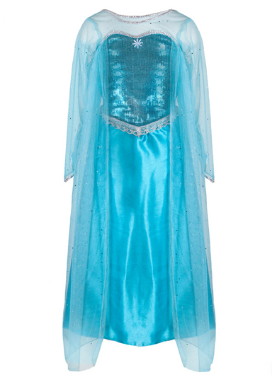 Sparkly Blue princess dress with sequined  bodice and silver trim with sheer sleeves and cape