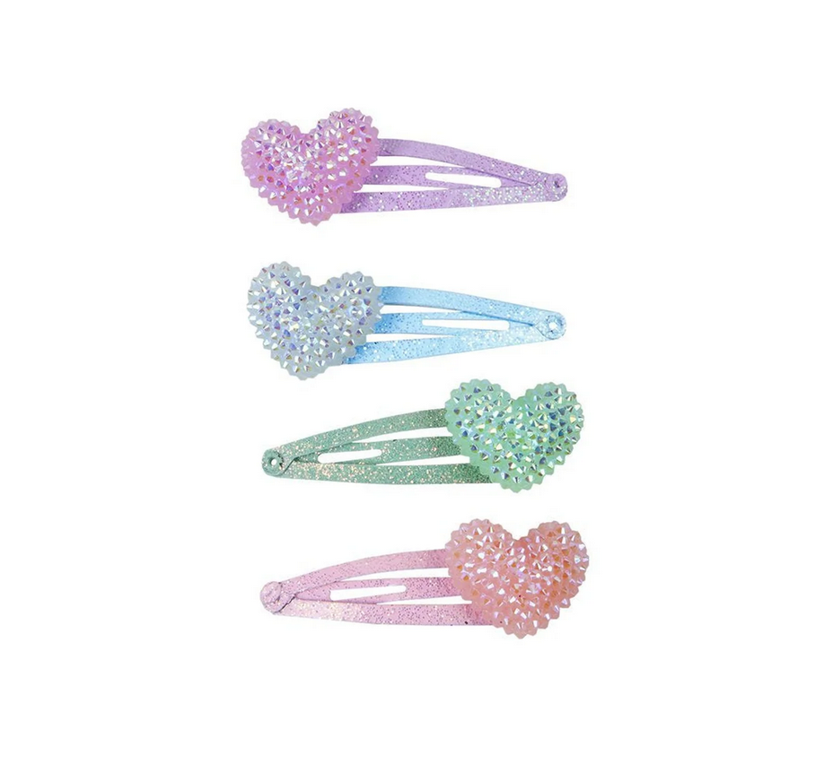 Sparkle Heart Bobble Hair Clips, 4pc Set