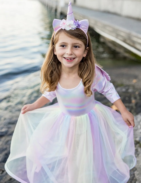 Alicorn Dress with Wings & Headband, White, Size 5-6
