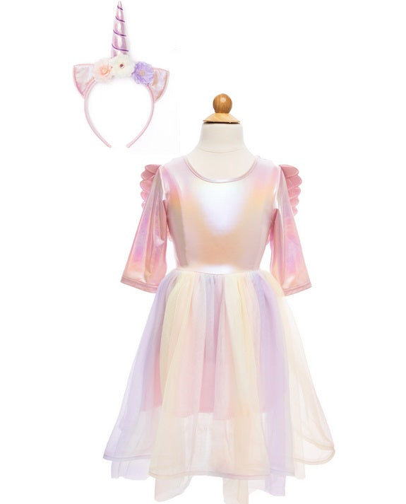 Alicorn Dress with Wings & Headband, White, Size 5-6