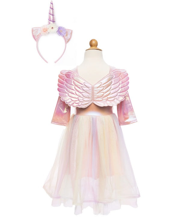 Alicorn Dress with Wings & Headband, White, Size 5-6