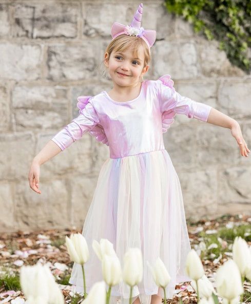 Alicorn Dress with Wings & Headband, White, Size 5-6