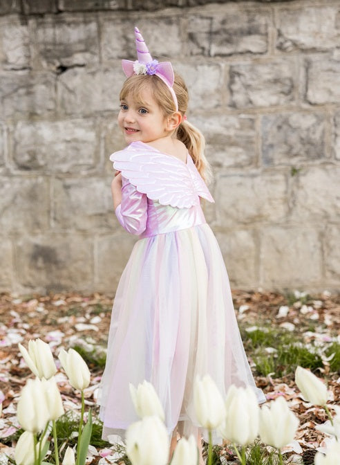 Alicorn Dress with Wings & Headband, White, Size 5-6