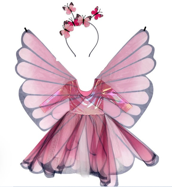 Butterfly Twirl Dress with Wings, Pink, Size 3-4