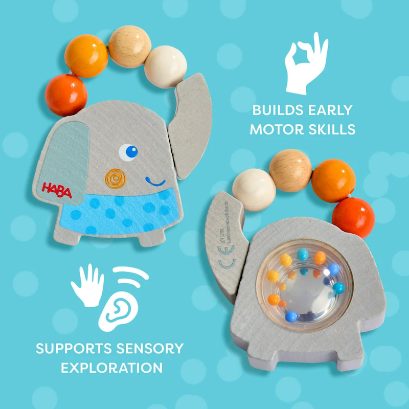 Wooden Elephant Rattle Grasping Toy