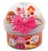 Toy container with pink bow and small dog-themed figures on a white background