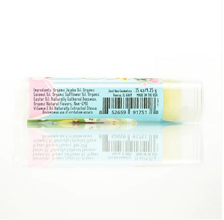 back of a lip balm tube showing organic natural ingredients