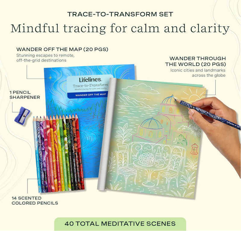 Lifelines Trace to Transform Art Pad with Color Pencils