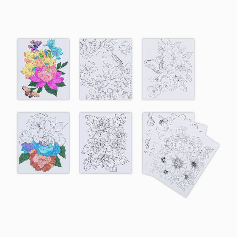 Floral Color by Number Pad & Pencil Set