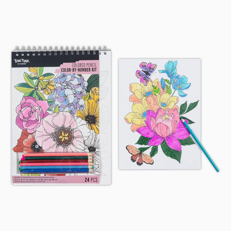 Floral Color by Number Pad & Pencil Set