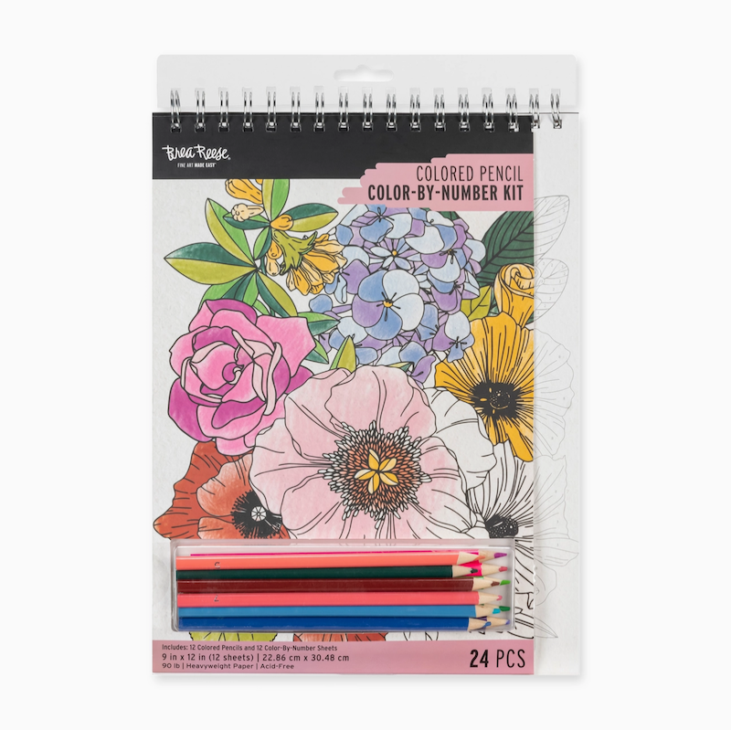 Floral Color by Number Pad & Pencil Set