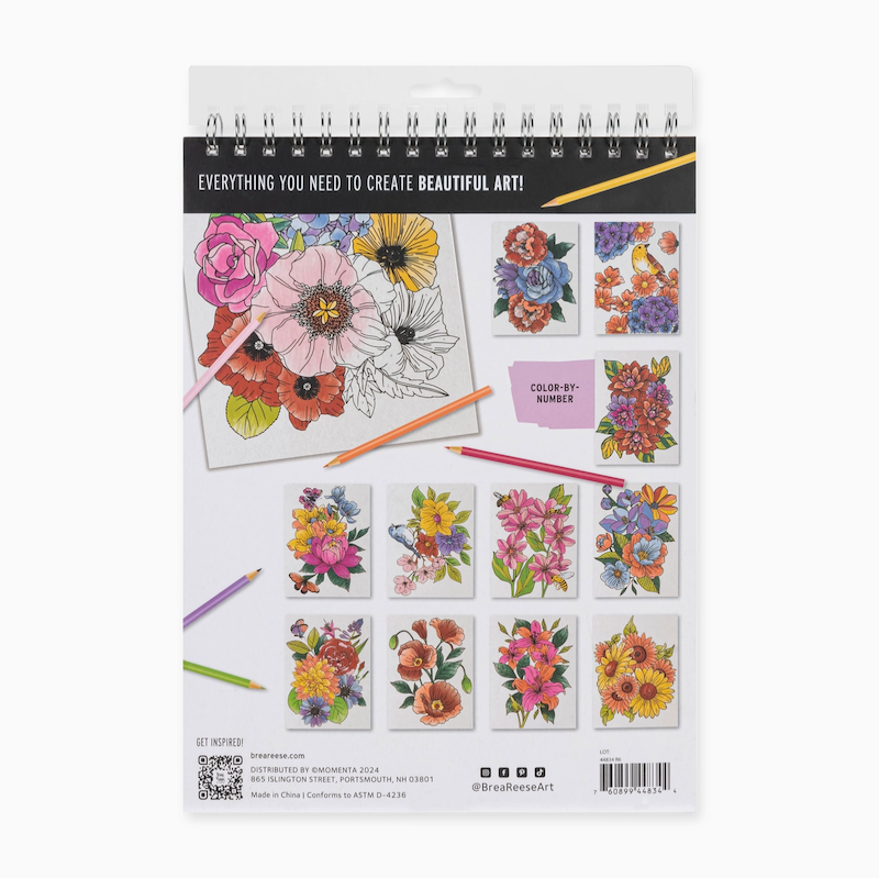 Floral Color by Number Pad & Pencil Set