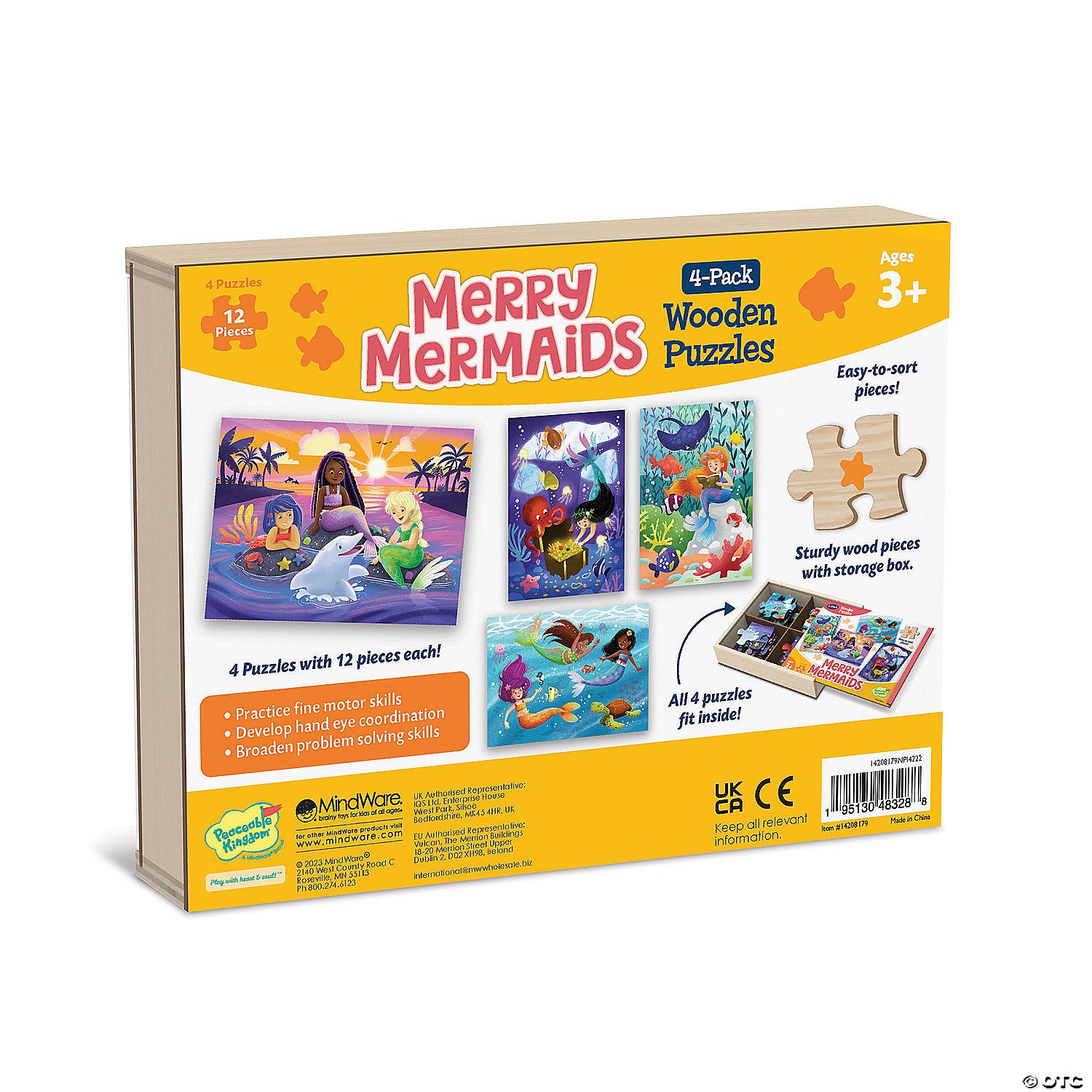 Merry Mermaids Wood Puzzle 4-Pack