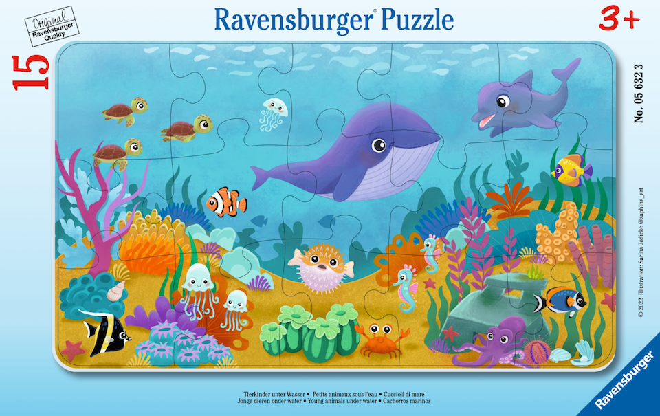 Young Animals Under Water 15 Pc Frame Puzzle