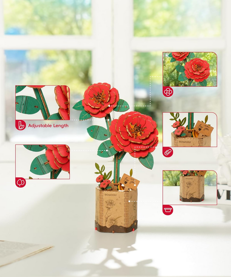 Red Camellia Wooden Bloom Kit
