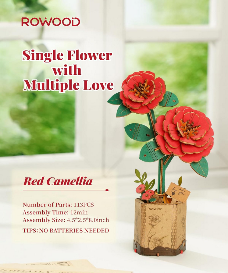 Red Camellia Wooden Bloom Kit