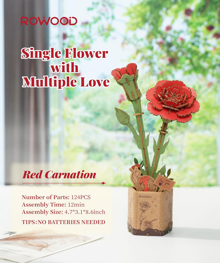 Red Carnation Wooden Bloom Kit