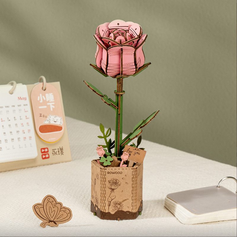 Pink Rose Wooden Bloom Craft Kit