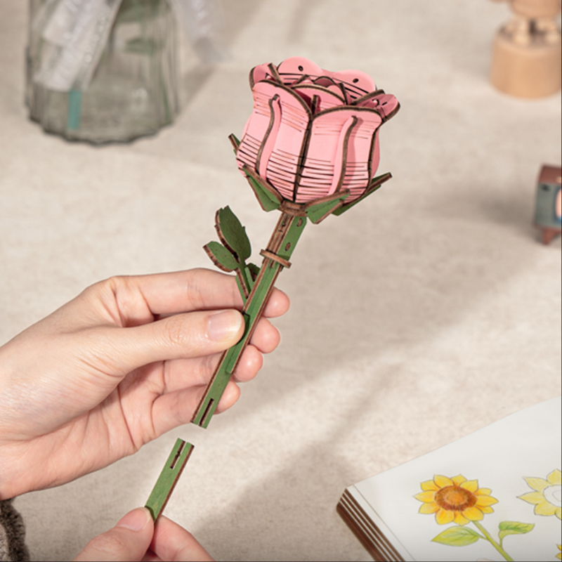 Pink Rose Wooden Bloom Craft Kit