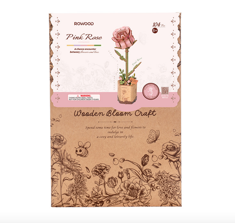 Pink Rose Wooden Bloom Craft Kit