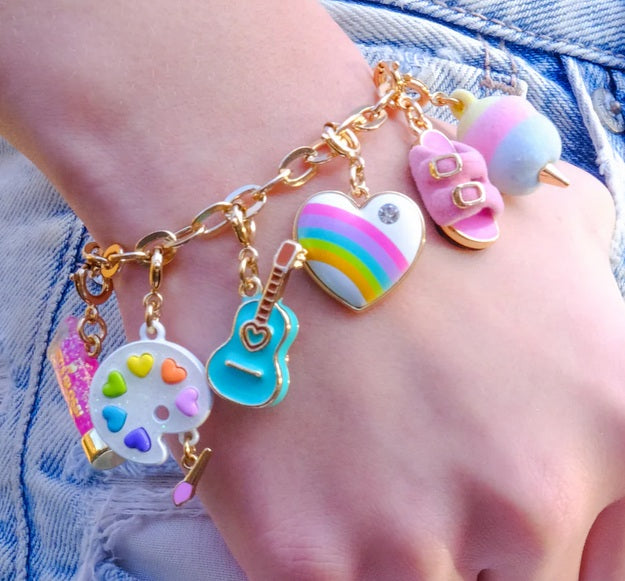 Gold Puffed Rainbow Heart Charm