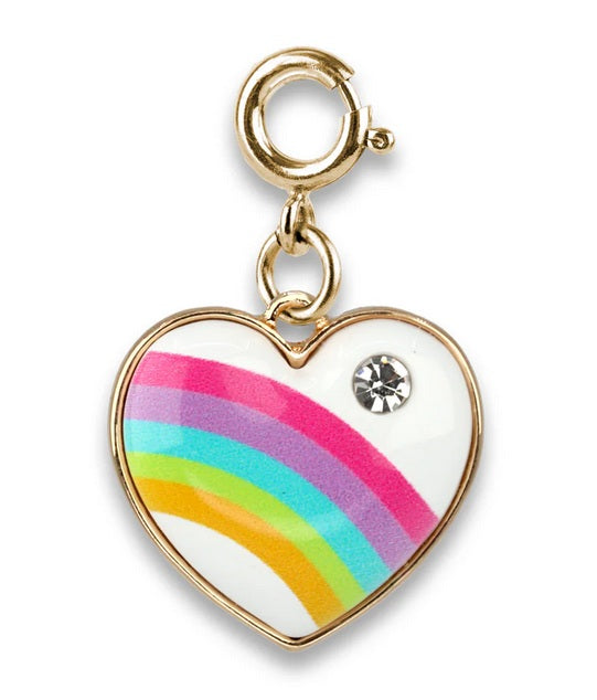 Gold Puffed Rainbow Heart Charm