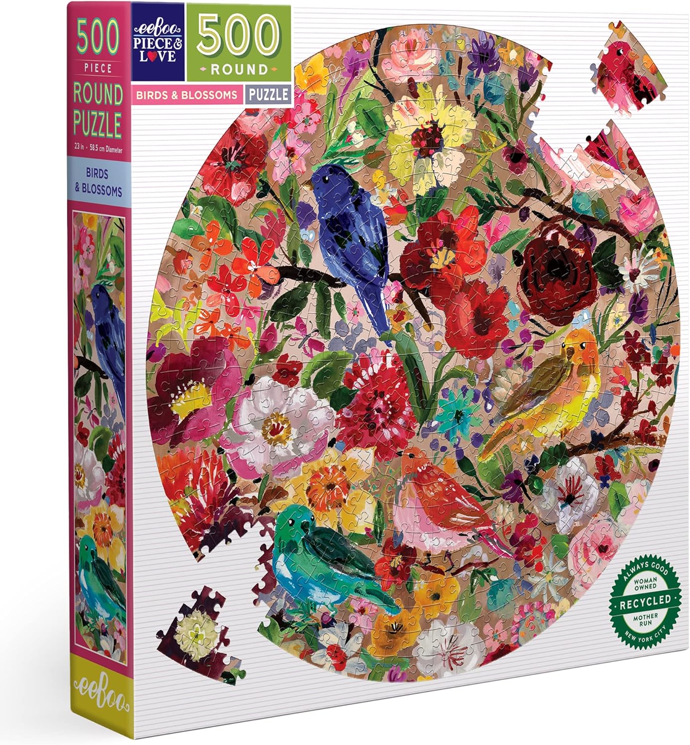 Birds & Blossoms Round 500 Pc Puzzle