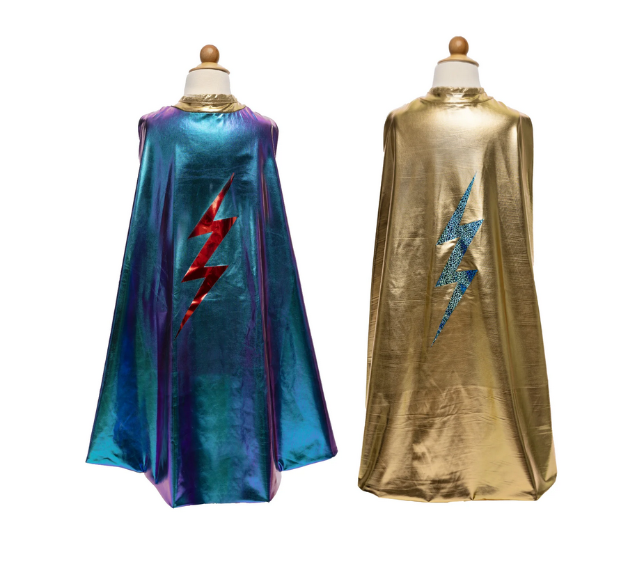 Reversible Lightning Bolt Holographic Cape, Size 5-6