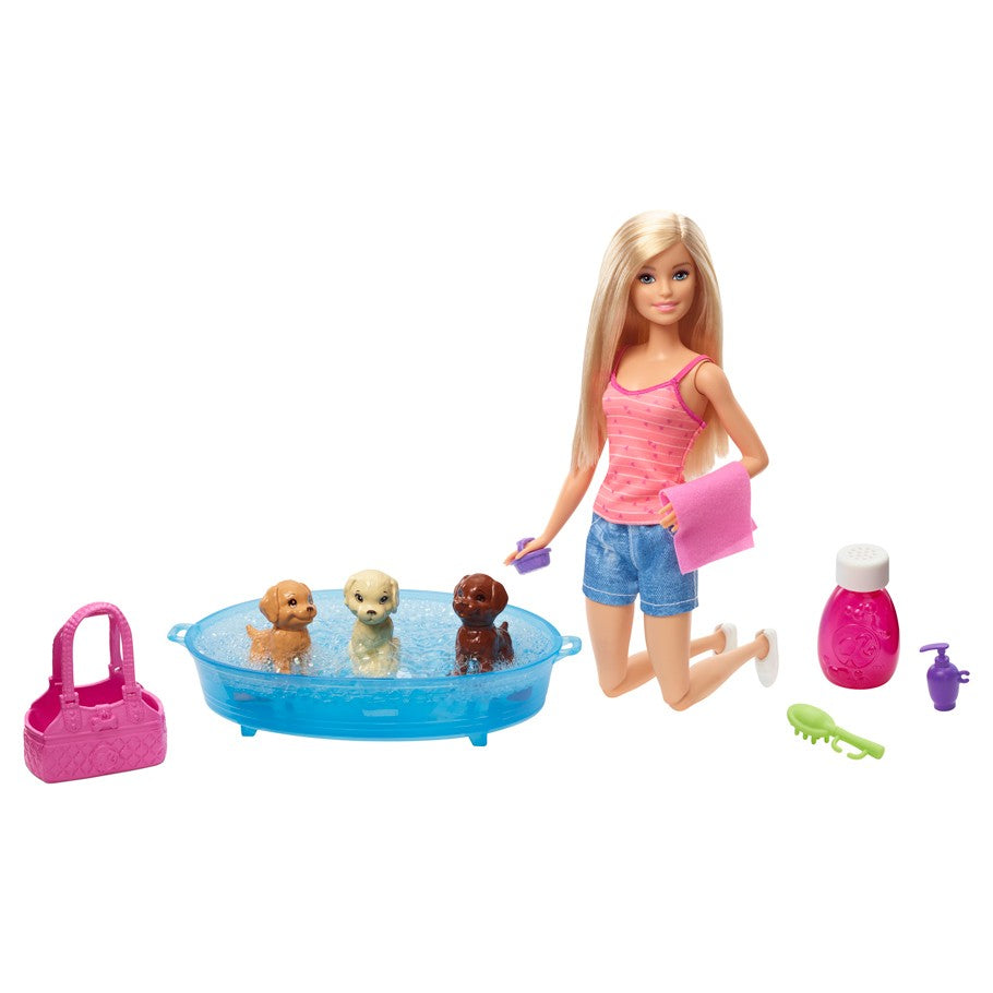 Barbie Doll with Dog, 3 Puppies & Accessories