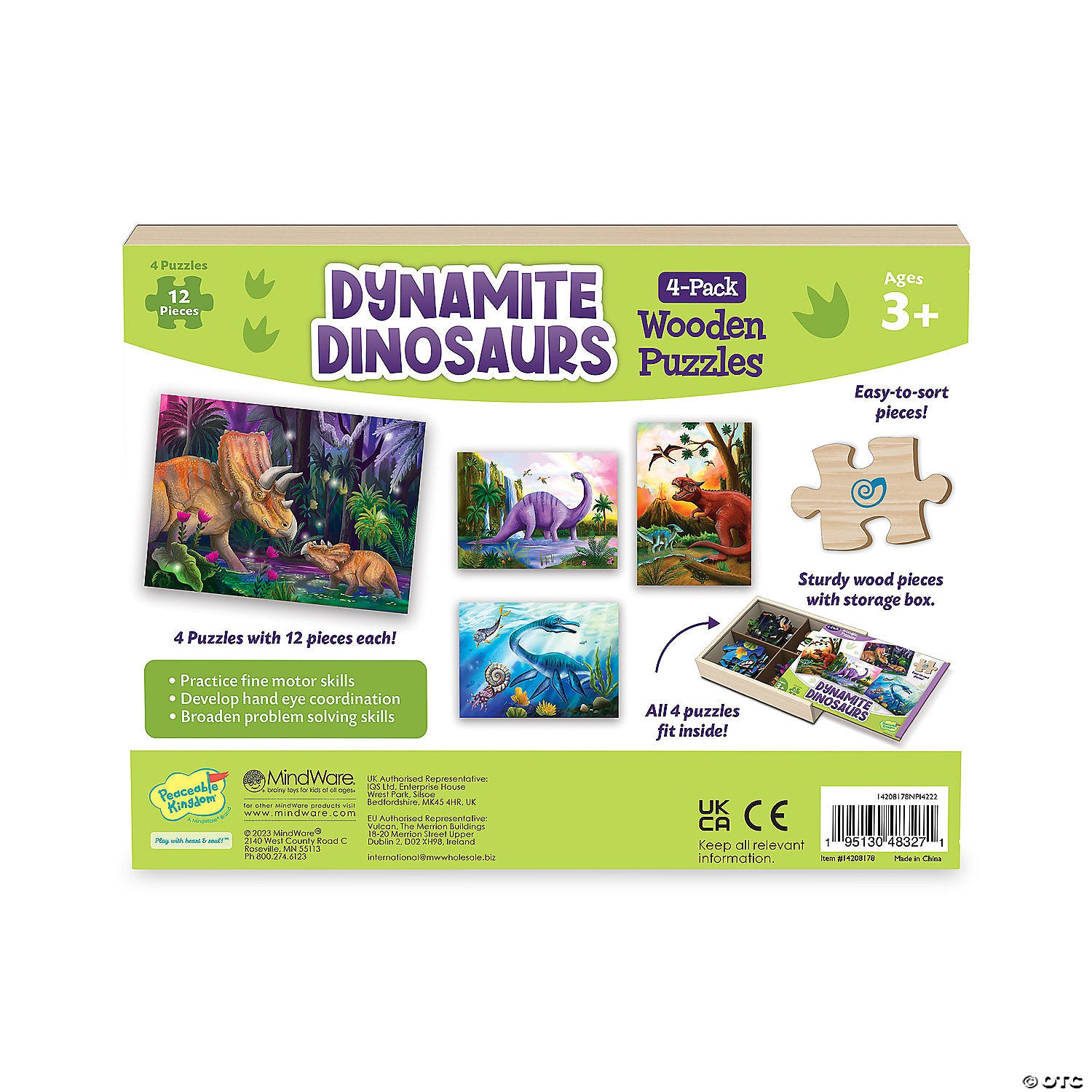 Dynamite Dinosaurs Wood Puzzle 4-Pack