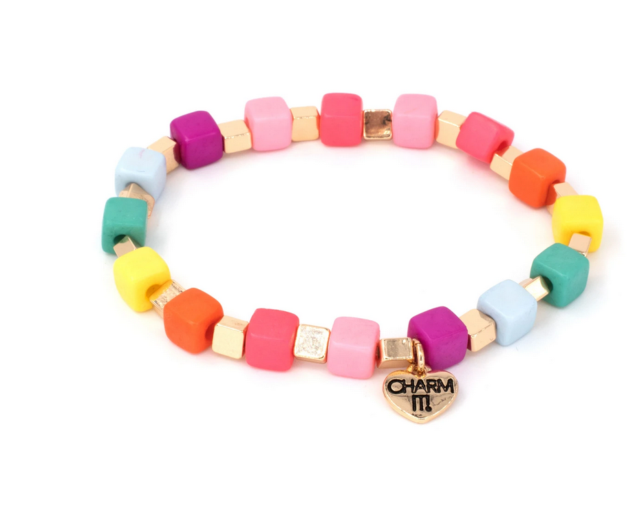 Gold Multi Cube Stretch Bead Bracelet