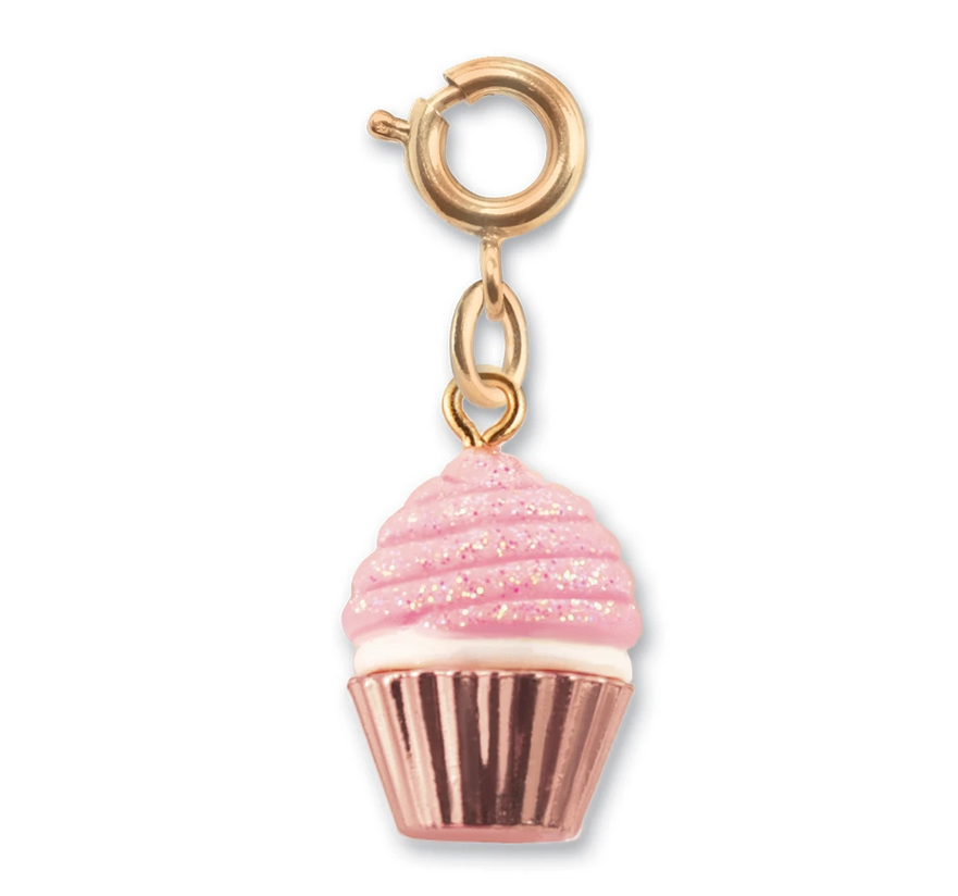 Gold Pink Glitter Cupcake Charm