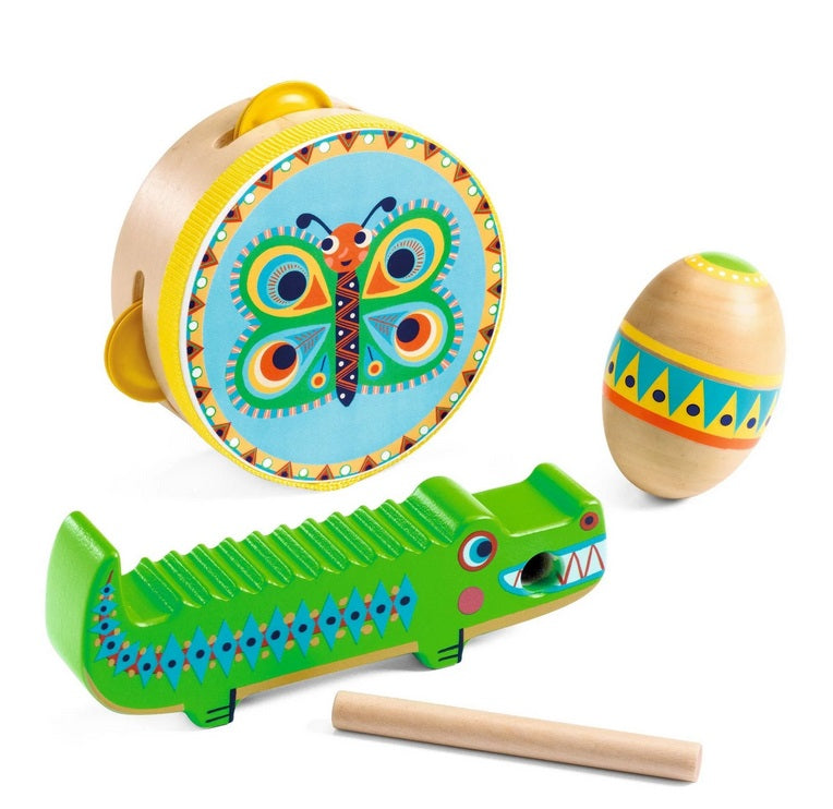 Animambo Guiro, Maraca & Tambourine Toddler Instrument Set