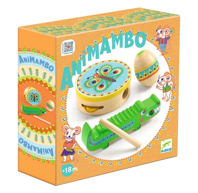 Animambo Guiro, Maraca & Tambourine Toddler Instrument Set