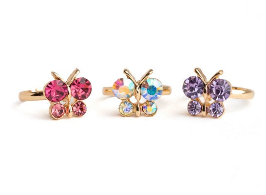 Boutique Butterfly Gem Rings 3pc Set