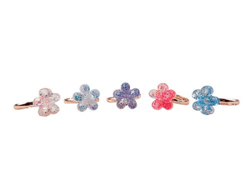 Boutique Shimmer Flower Rings, 5pc Set