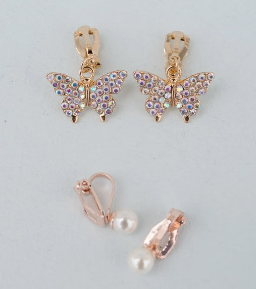 Boutique Butterfly Clip On Earrings, 2 Pair Set